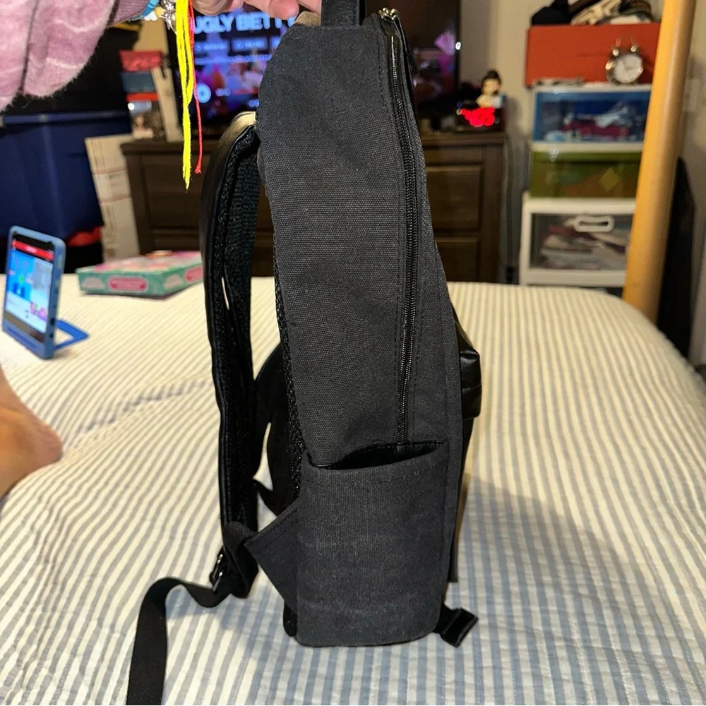 PX Collective Black Canvas and Faux Leather Laptop Backpack Rucksack Mens Womens